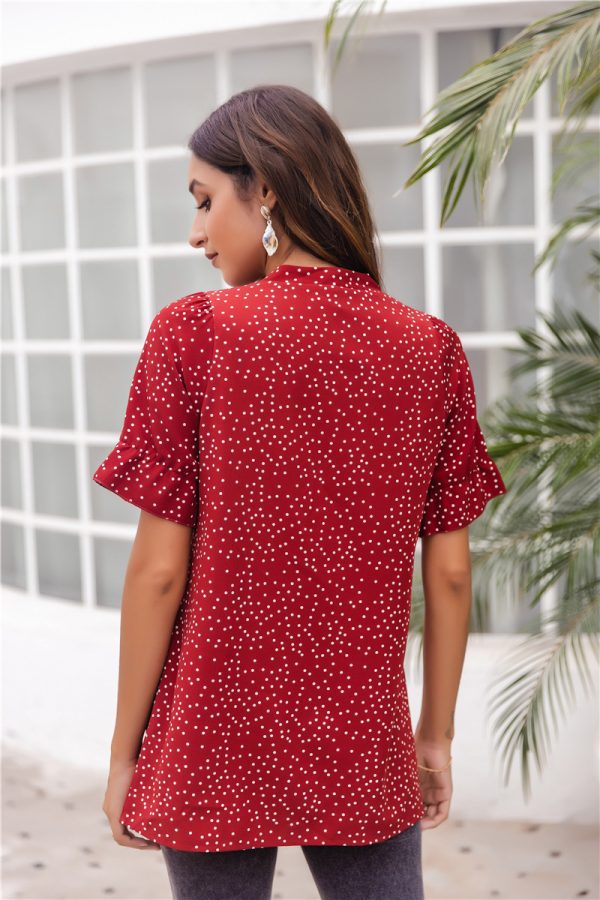 Polka Dot Short Sleeve Crew Neck T-Shirt for Women - Image 3