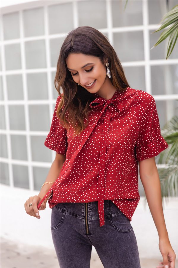 Polka Dot Short Sleeve Crew Neck T-Shirt for Women - Image 4