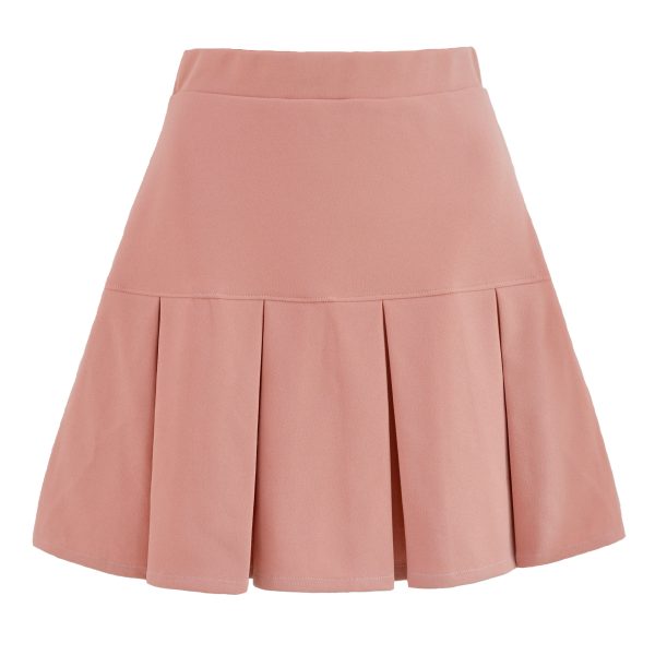 Autumn Winter High-Waist Elastic Pleated Solid Color Skirt