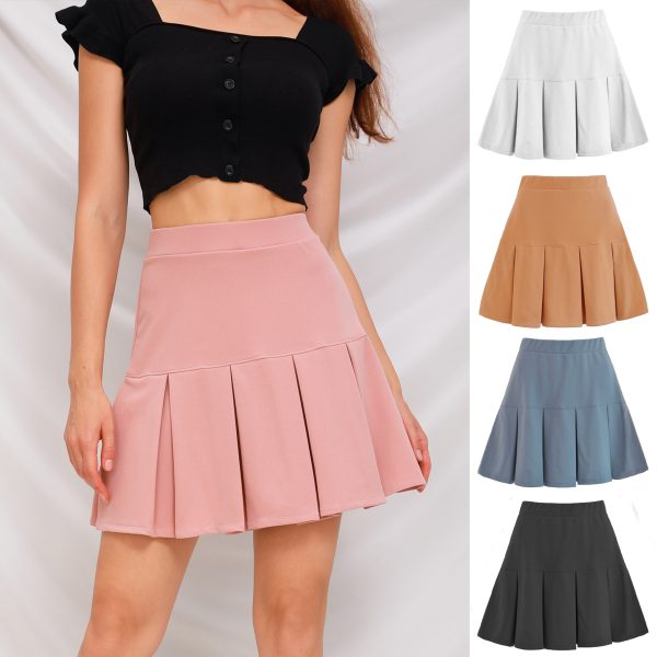 Autumn Winter High-Waist Elastic Pleated Solid Color Skirt - Image 3