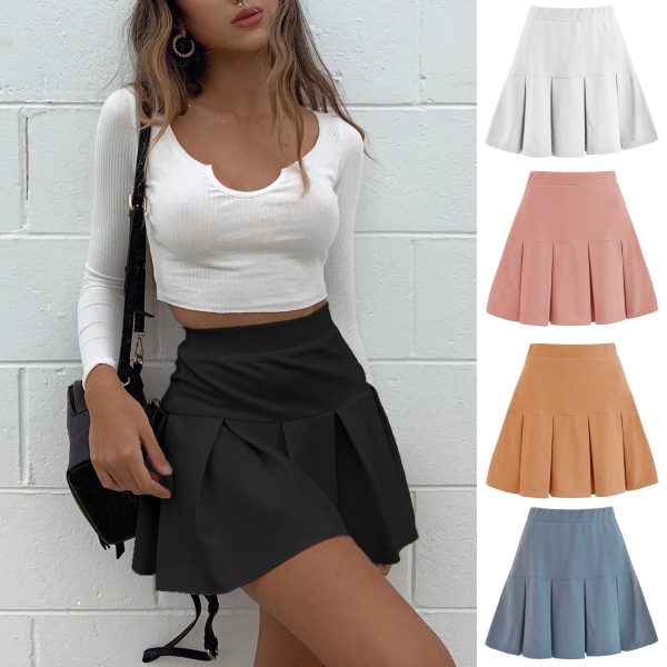 Autumn Winter High-Waist Elastic Pleated Solid Color Skirt - Image 5