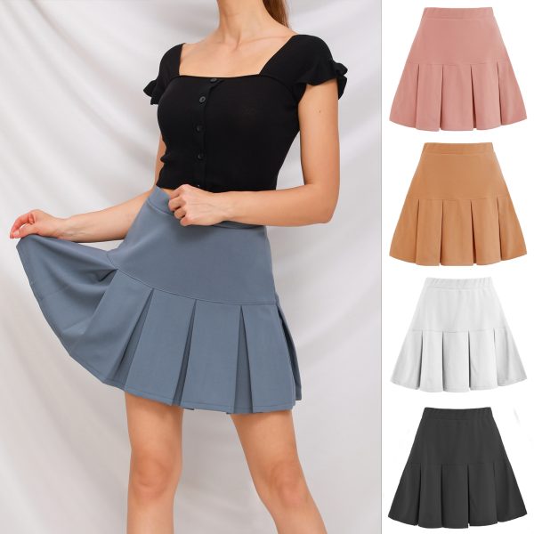 Autumn Winter High-Waist Elastic Pleated Solid Color Skirt - Image 4