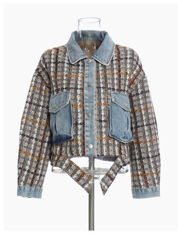 Vintage Modern Woolen Patchwork Denim Jacket - Image 2