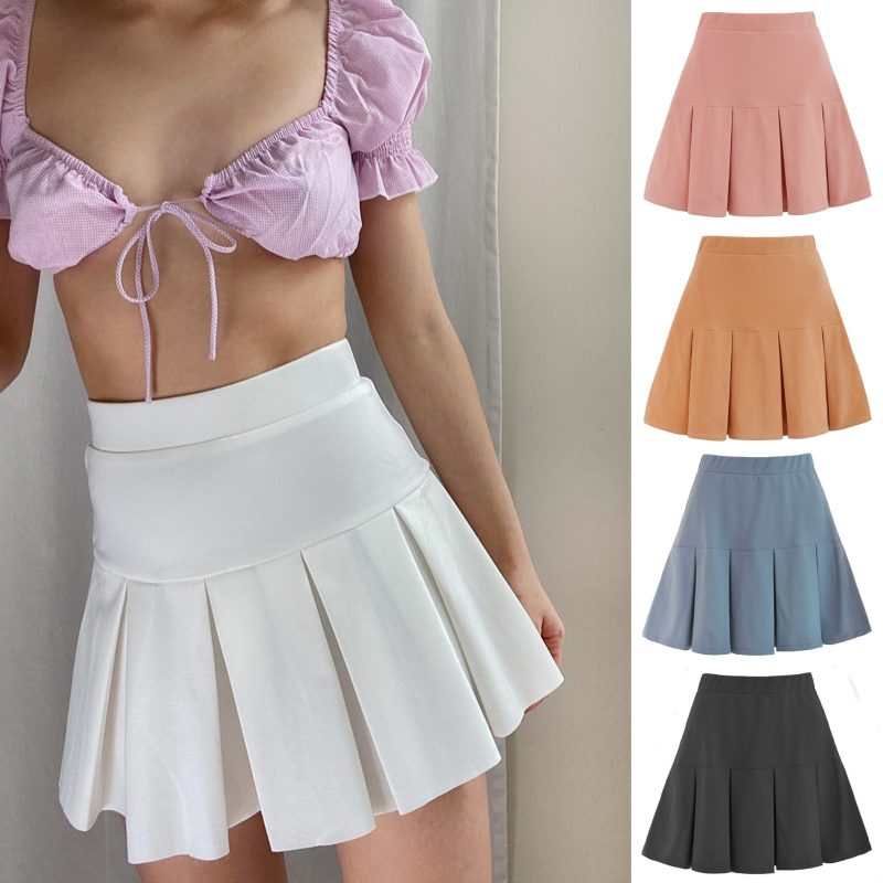 Autumn Winter High-Waist Elastic Pleated Solid Color Skirt - Image 2