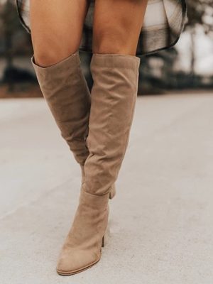 Plus Size Suede Chunky Heel Boots for Women