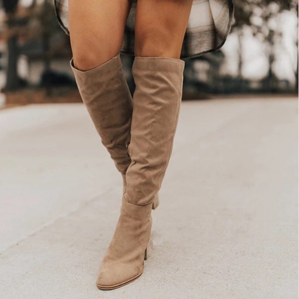 Plus Size Suede Chunky Heel Boots for Women