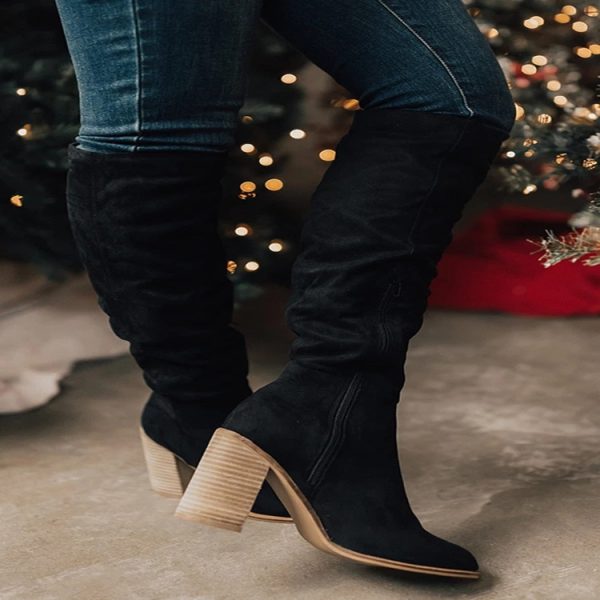 Plus Size Suede Chunky Heel Boots for Women - Image 3