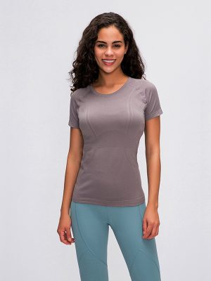 Slim Fit Short Sleeve Round Neck Exercise T-Shirt for Women – Breathable Yoga Top