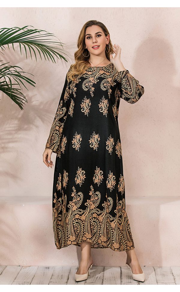 Plus Size Ethnic Cashew Print Loose Maxi Dress with Long Sleeves - Image 4