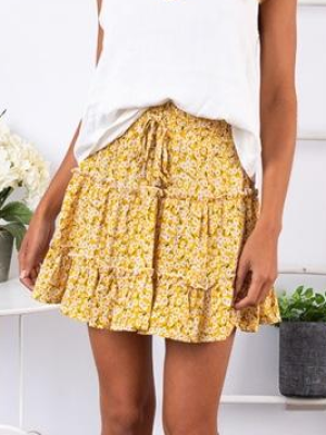 High-Waist Ruffled Floral Printed A-Line Beach Skirt