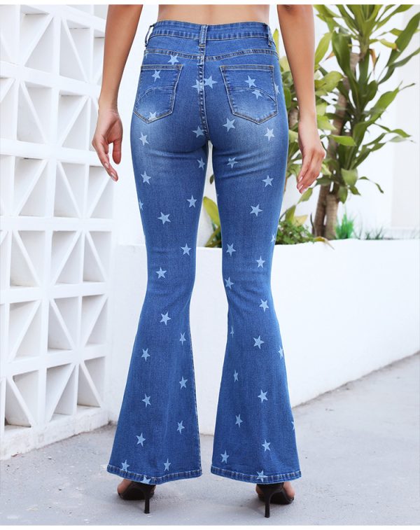 Color Matching Striped Bell-Bottom Jeans Printed Trousers - Image 5