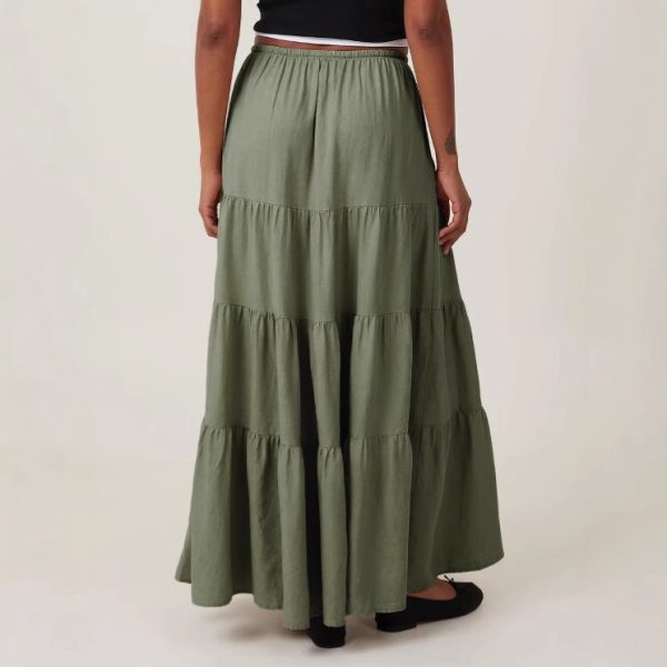 Women’s High-Waist Elastic Lace-Up Patchwork Swing Maxi Skirt - Image 3