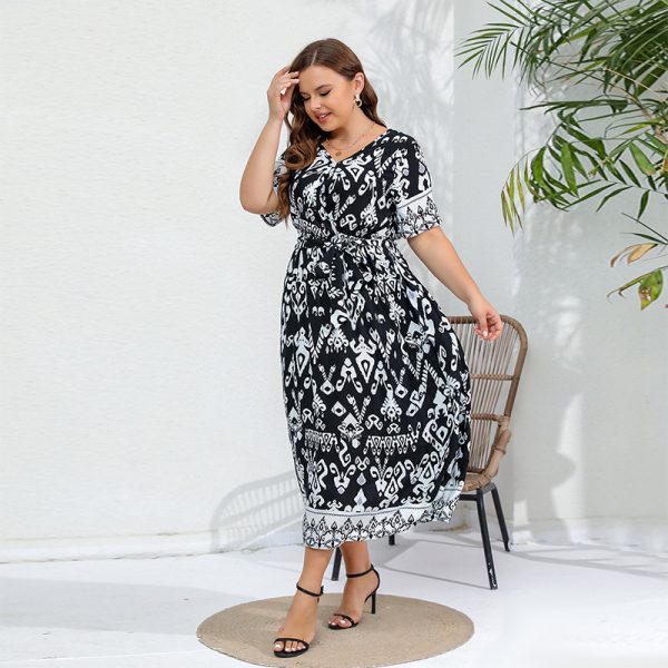 Plus Size Elegant V-Neck Dress with Elastic Waist - Image 5