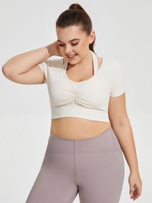 Plus Size Halter Workout Top with Chest Pad for Women