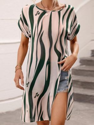 Comfortable Printed Round Neck Long Shirt for Summer