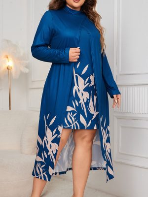 Plus Size Faux Two-Piece Asymmetric Turtleneck Long Sleeve Dress