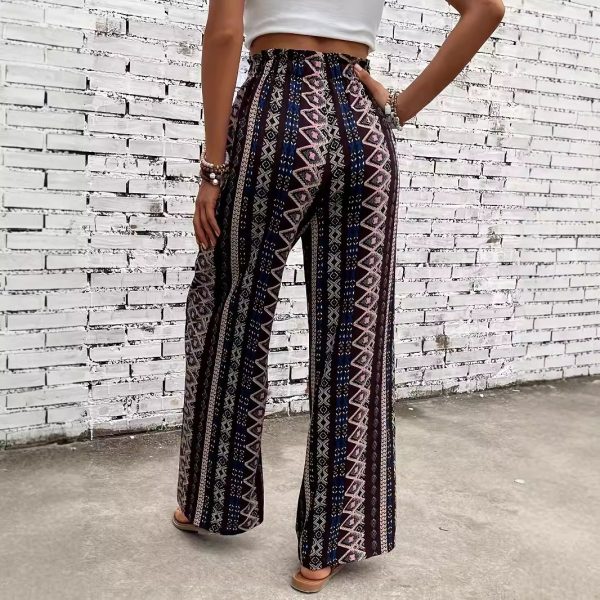 Women’s Spring Summer Bohemian Ethnic Print Wide Leg Trousers - Image 2