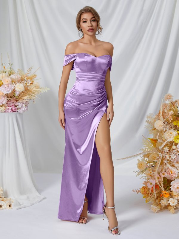 Off-the-Shoulder High Slit Evening & Cocktail Bridesmaid Dress - Image 5