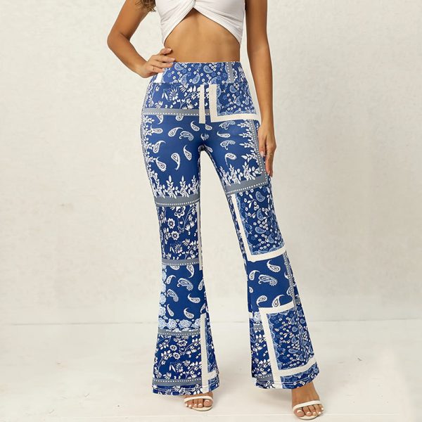 Peach Hip Raise High-Waist Printed Bell-Bottom Pants