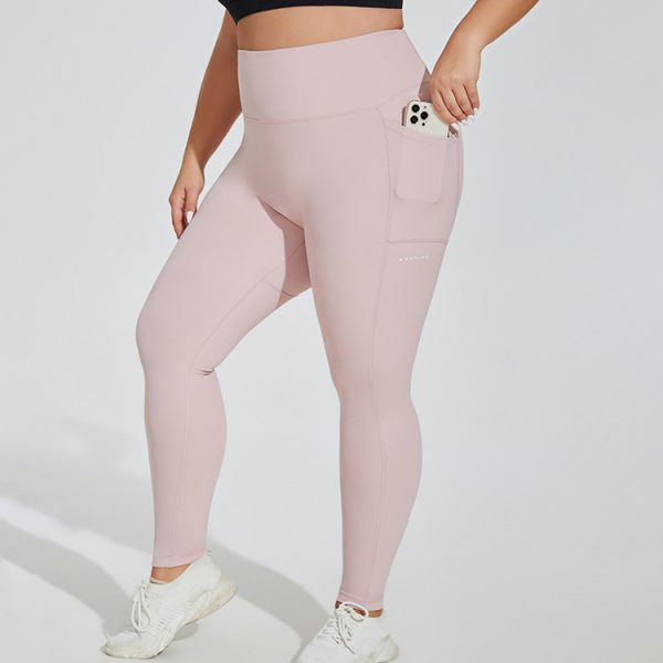 Plus Size High-Waist Sports Trousers with Pocket & Peach Lift - Image 3