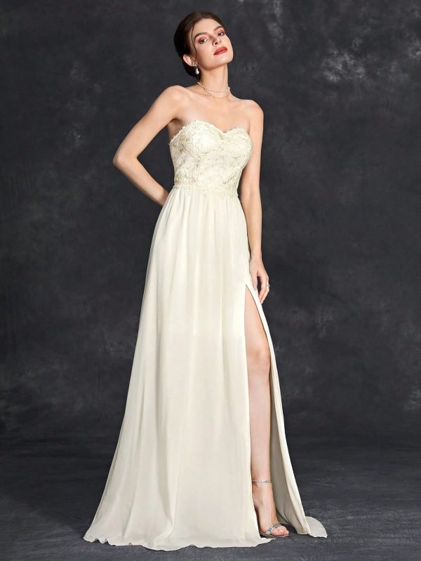 Elegant Tube Top Evening Dress with High Slit - Image 2