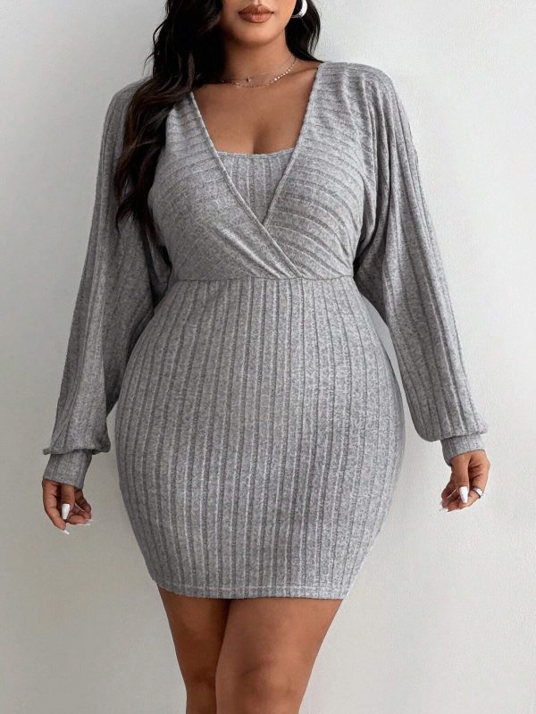 Plus Size Women’s Faux Two-Piece Slimming Dress - Image 3