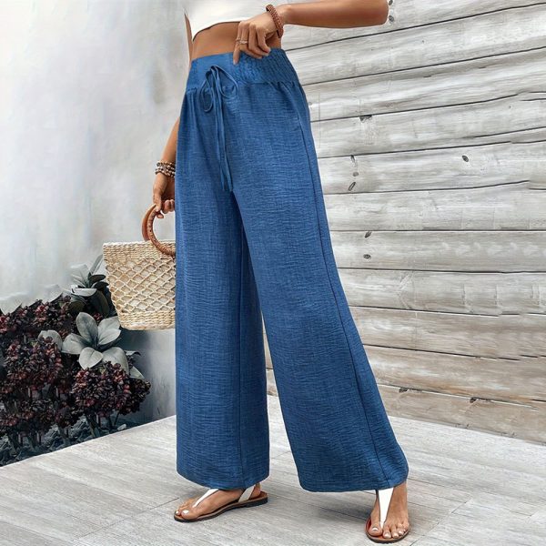 Women High Waist Smocking Elastic Waist Loose Wide Leg Pants - Image 2