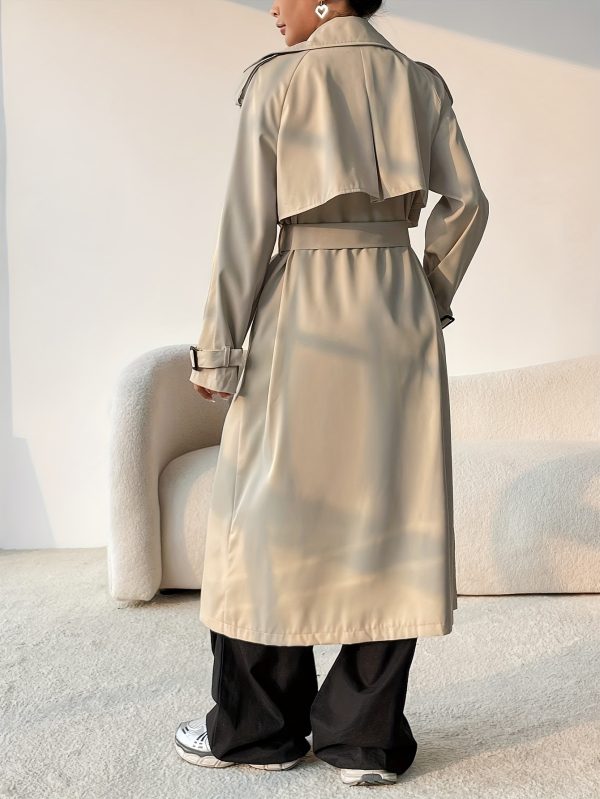 Elegant Women’s Double-Breasted Solid Color Trench Coat with Belt - Image 2