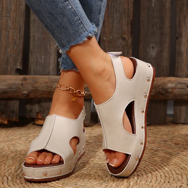 Platform Hollow Out Peep Toe Sandals Women Plus Size Wedge - Image 3