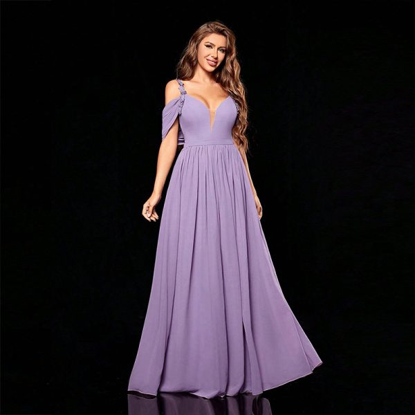 Elegant Off Shoulder V-Neck Cocktail Evening Dress for Women - Image 3