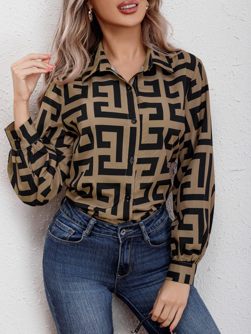 Women’s Long Sleeve Loose Printed Shacket Mid-Length Top - Image 2