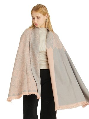 Women’s Monochrome Cashmere-Like Scarf – Lace Stitching Dual Use