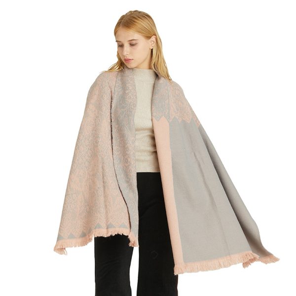 Women’s Monochrome Cashmere-Like Scarf - Lace Stitching Dual Use