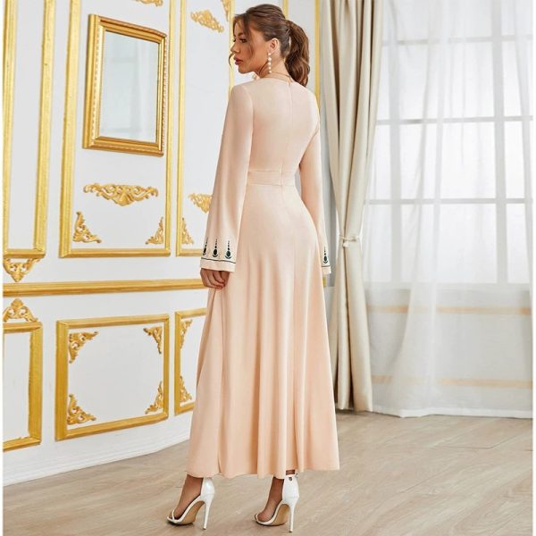 Women's High-Waist Long Swing Dress with V-Neck Elegance - Image 3