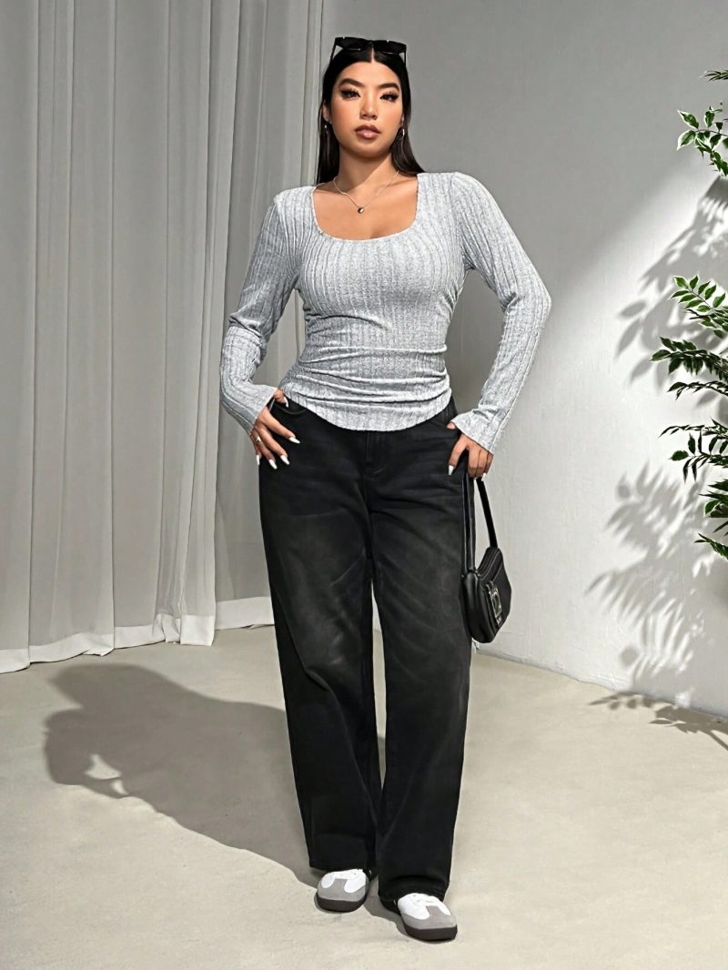 Plus Size Women’s Slim Fit Long Sleeve T-Shirt for Autumn Winter - Image 4