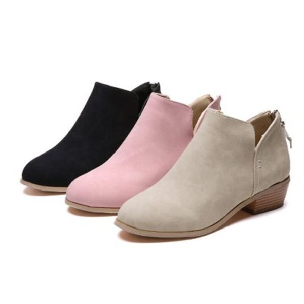 Plus Size Solid Color Pointed Toe Ankle Boots with Zipper - Image 3