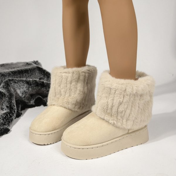 Thick Bottom Furry Round Toe Snow Boots with Cotton Padding