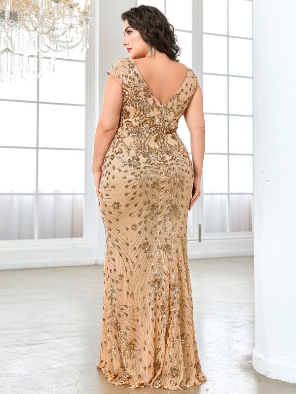 Plus Size Sequined Fishtail Evening Dress for Women - Image 3