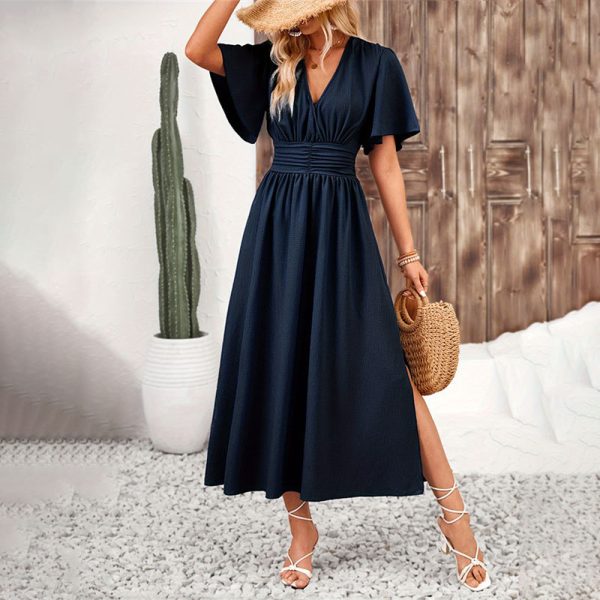 Women’s Ruffle Sleeve High Slit Maxi Dress - Summer Chic - Image 3