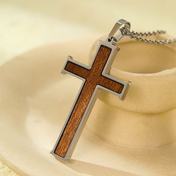 Titanium Steel Wooden Cross Necklace Retro Punk High Sense - Image 2