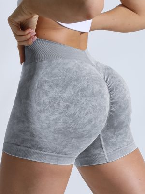 High-Waist Peach Hip Lifting Stone-Washed Yoga Shorts