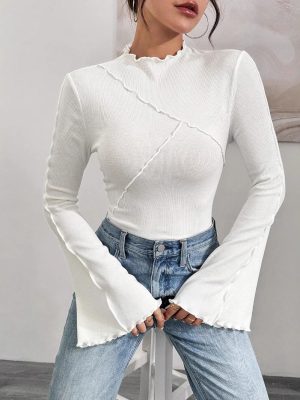 Autumn Ruffled Collar Bell Sleeve Slim Fit Top