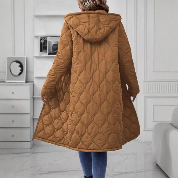 Women’s Zipper Hooded Cotton Padded Mid-Length Thickened Coat - Image 4