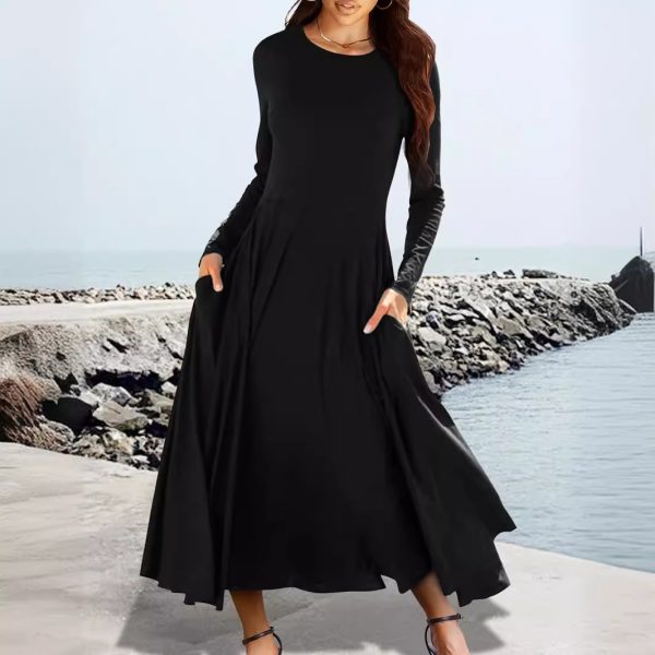 Spring Autumn Sexy Long Sleeve Solid Color Dress for Women - Image 2