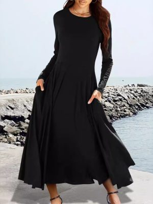 Spring Autumn Sexy Long Sleeve Solid Color Dress for Women