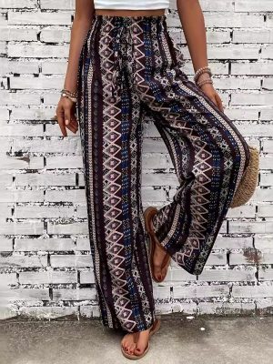 Women’s Spring Summer Bohemian Ethnic Print Wide Leg Trousers