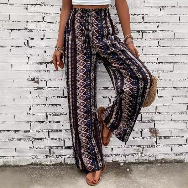 Women’s Spring Summer Bohemian Ethnic Print Wide Leg Trousers