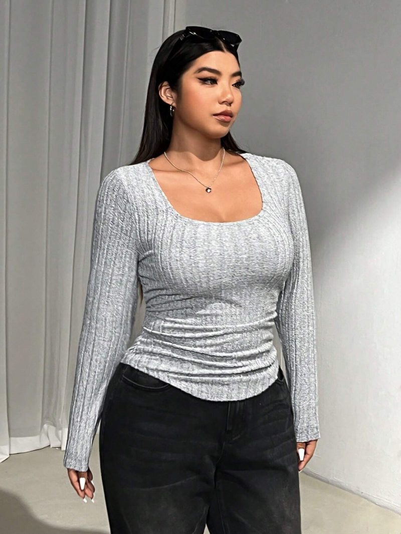 Plus Size Women’s Slim Fit Long Sleeve T-Shirt for Autumn Winter - Image 3