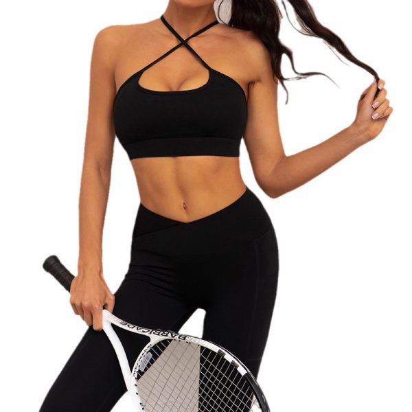 Women's Sexy Thin Strap Sports Bra & Pleated Trousers Set - Image 4