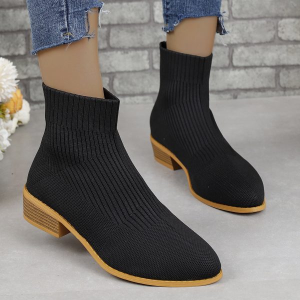 Women’s Pointed Toe Chunky Heel Martin Boots with Mesh - Image 4